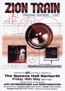 flier for Zion Train gig in Narberth Queens Hall on 16th May 2003
