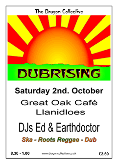 poster for our dub night in Llaniidloes on 2 October 2004